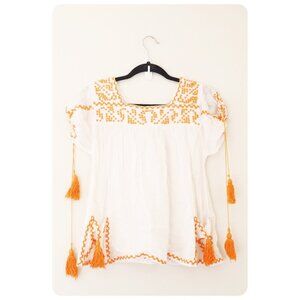 By Malene Birger White and Orange Embroidered Blouse